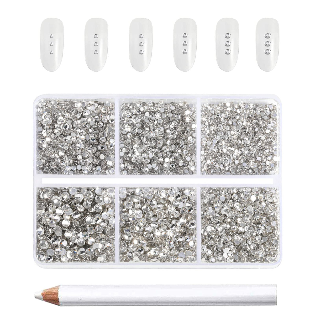 BEADSLAND strass flatback pour ongles cristal, rangés par tailles pour une application précise.