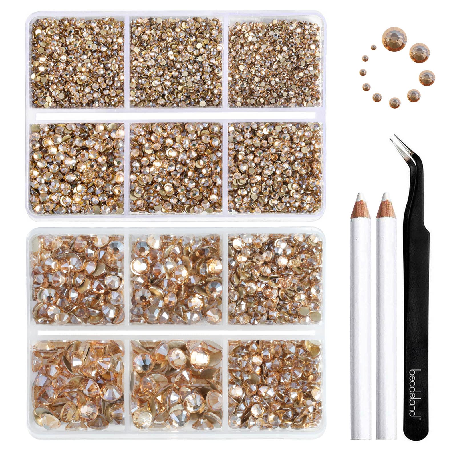 Beadsland strass rond plat dos or, multiples tailles et éclat brillant
