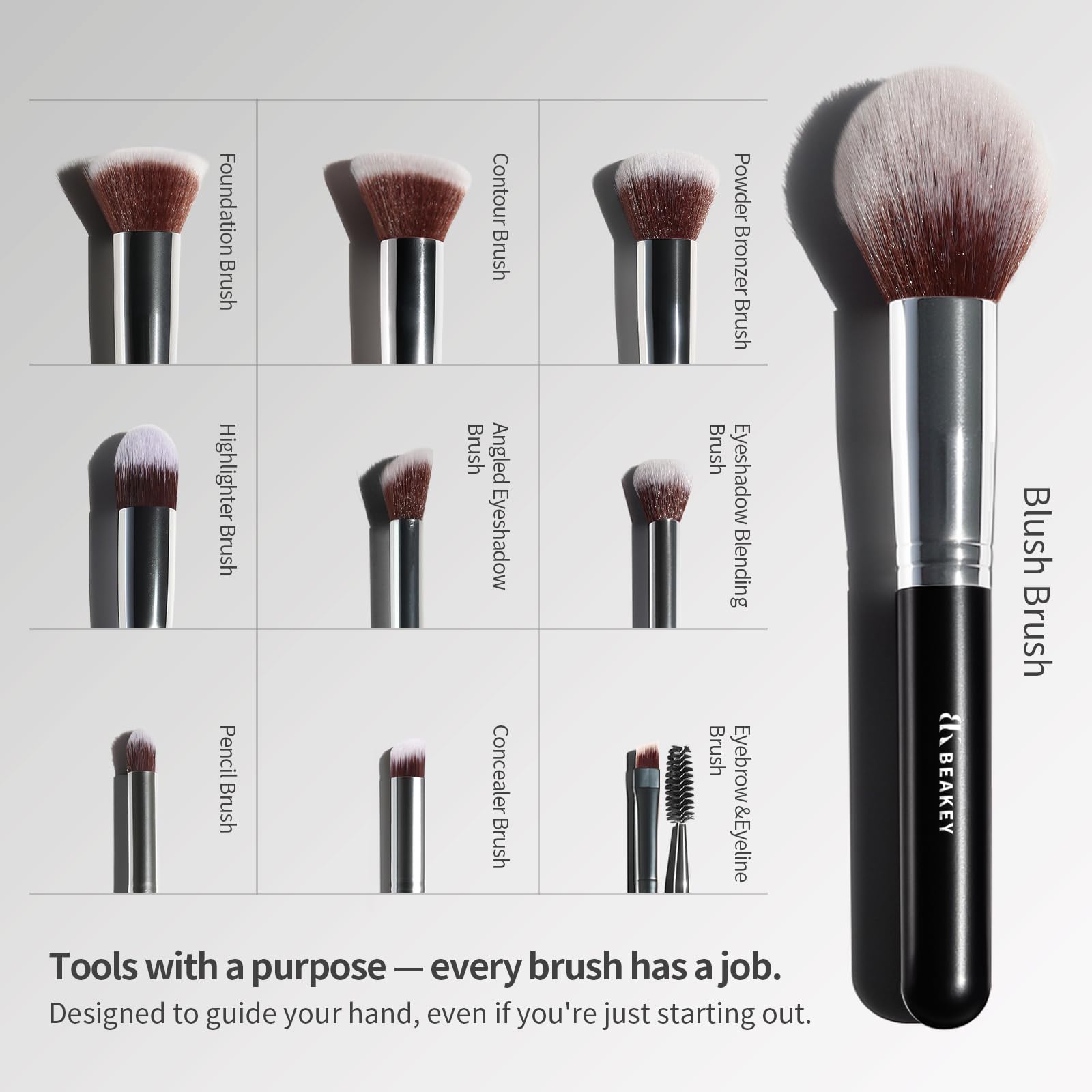 BEAKEY pinceaux blush et bronzer pour un fini naturel et sculpté.