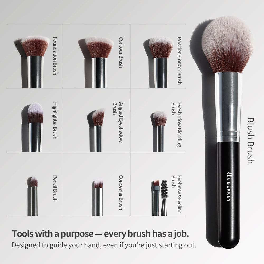 BEAKEY pinceaux blush et bronzer pour un fini naturel et sculpté.