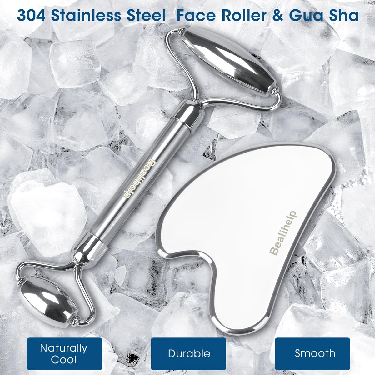 Bealihelp gua sha inox detail — outil précis pour tonifier et raffermir la peau.