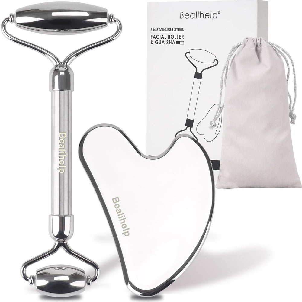 Bealihelp rouleau visage inox detail — sensation fraîche et soin relaxant quotidien.