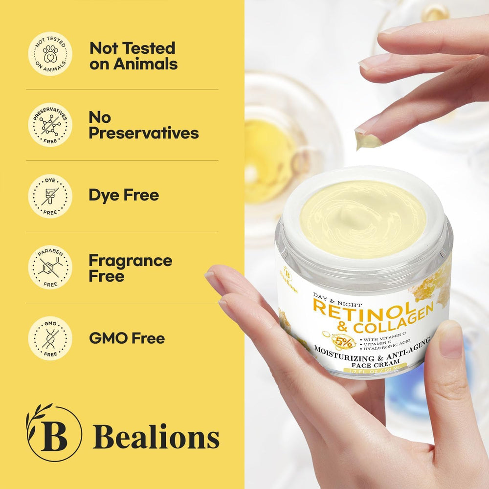 Bealions crème retinol sans parfum, usage quotidien, irritation réduite.