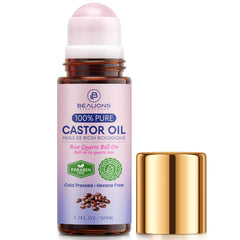 Bealions huile de ricin avec rouleau en quartz rose pour hydratation visage.