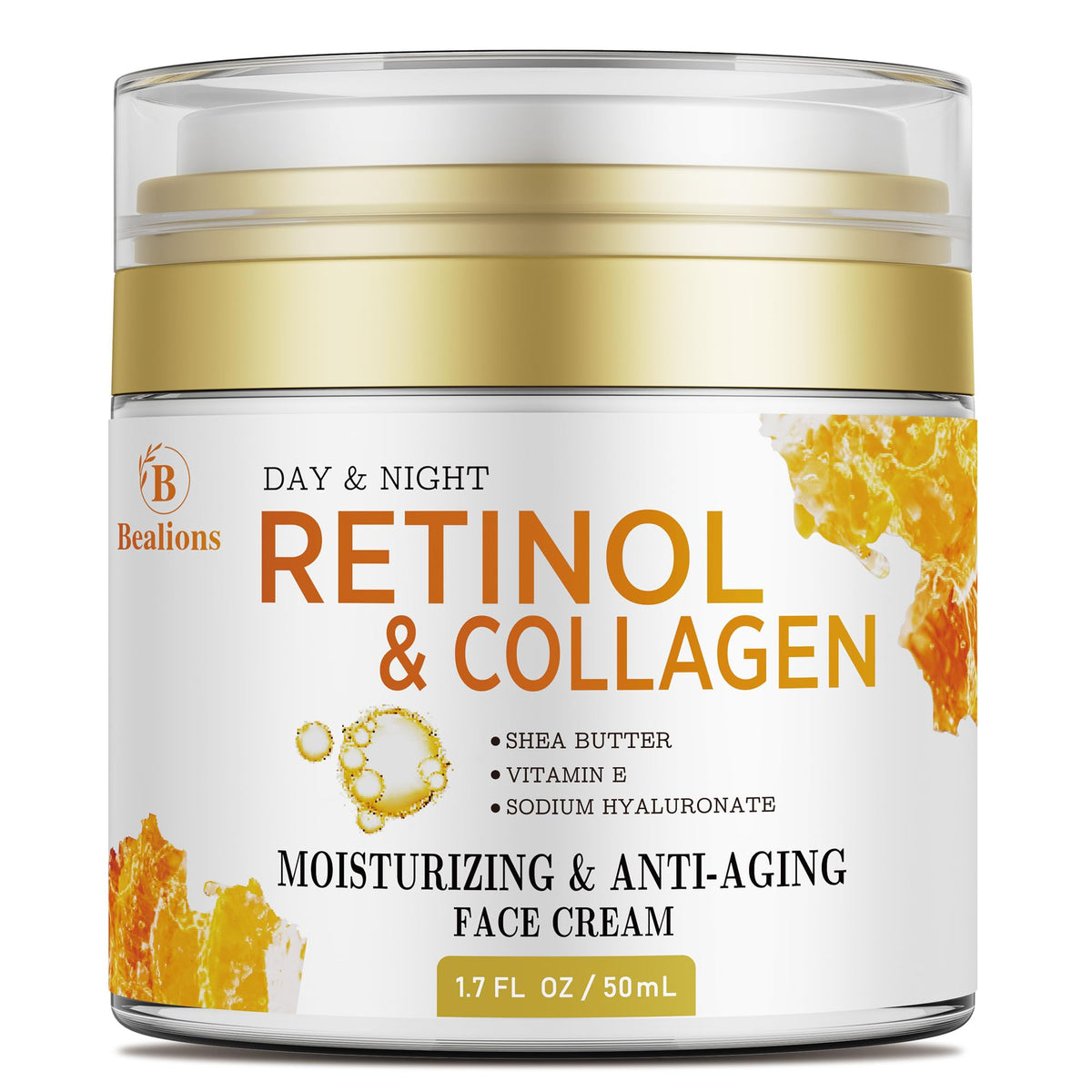 Bealions retinol crème visage, bouteille-pompe, application précise et hydratation ciblée.