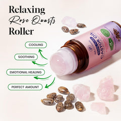 Bealions rouleau en quartz rose appliqué sur le visage pour soin frais.