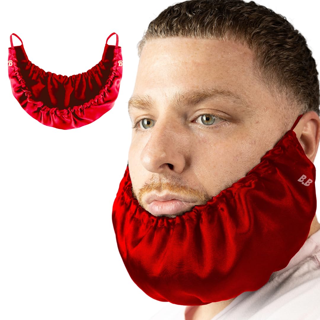 Beard Bonnet satin noir porté sur barbe pour retenir les huiles essentielles.