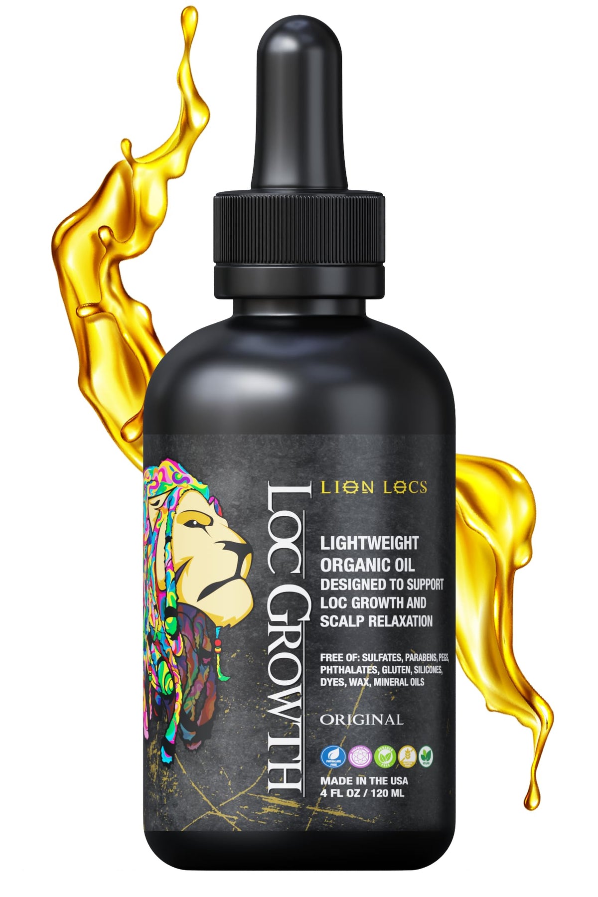 Beard Gains Lion Locs — Bouteille d'huile montrant une solution naturelle pour la croissance