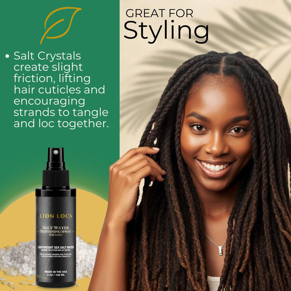 Beard Gains Lion Locs: brume texturisante favorise séparation naturelle sur locs et tresses.