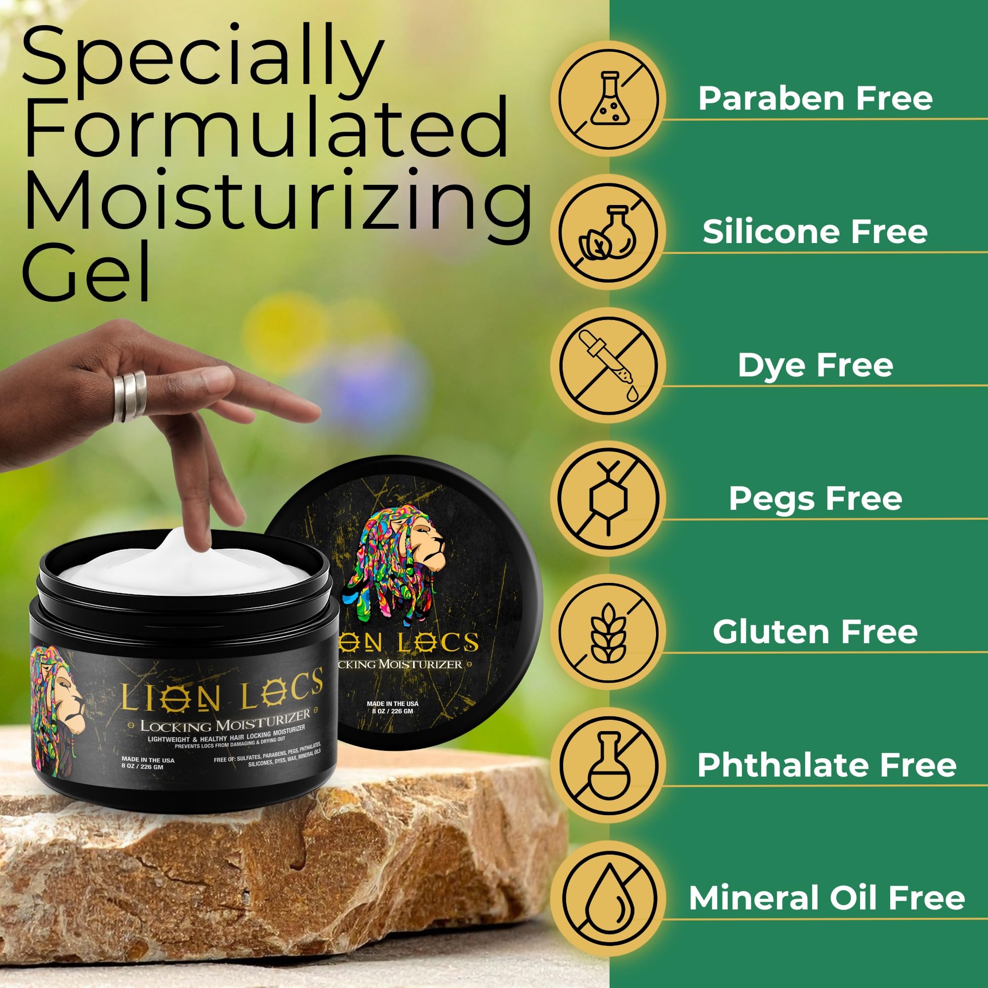 Beard Gains Lion Locs ingrédients naturels comme aloe vera et huiles nourrissantes.