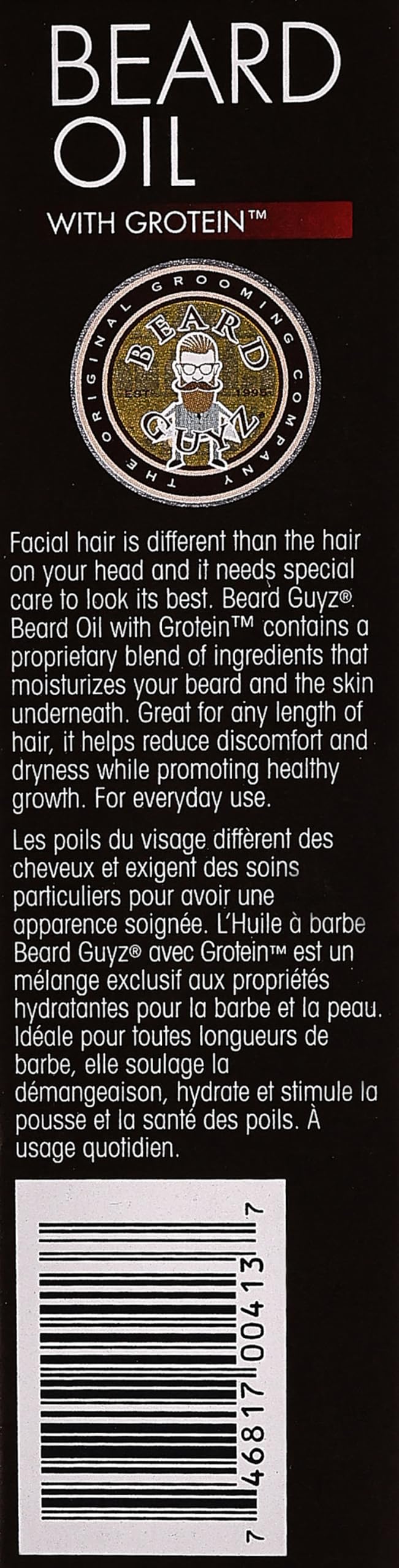 Beard Guyz Beard Oil apaise la peau sous la barbe après application.
