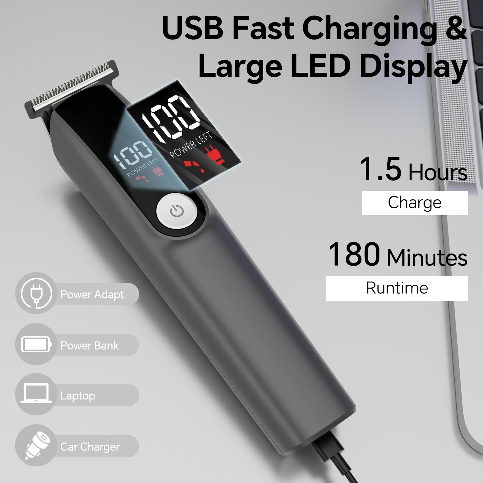 Beard Trimmer 5 en 1: autonomie jusqu'à 120 minutes pour un entretien régulier.