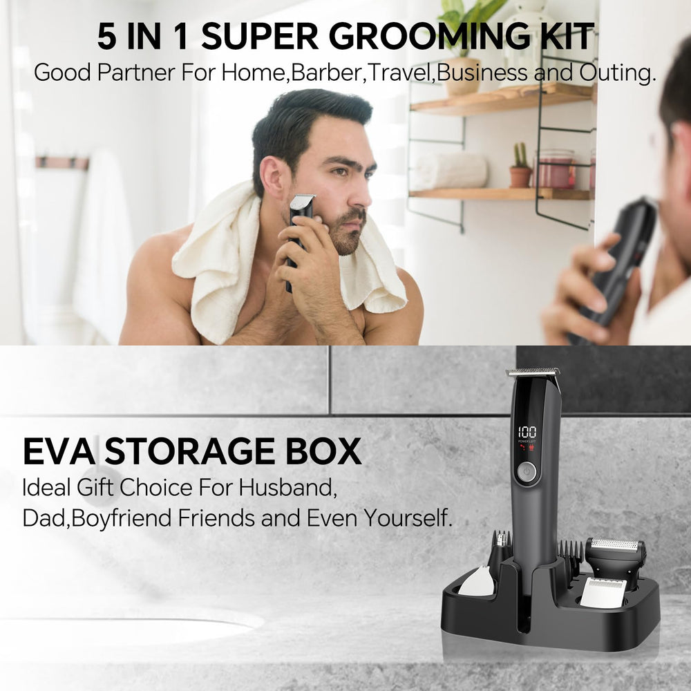 Beard Trimmer 5 en 1: nettoyage facile des têtes en acier inoxydable.