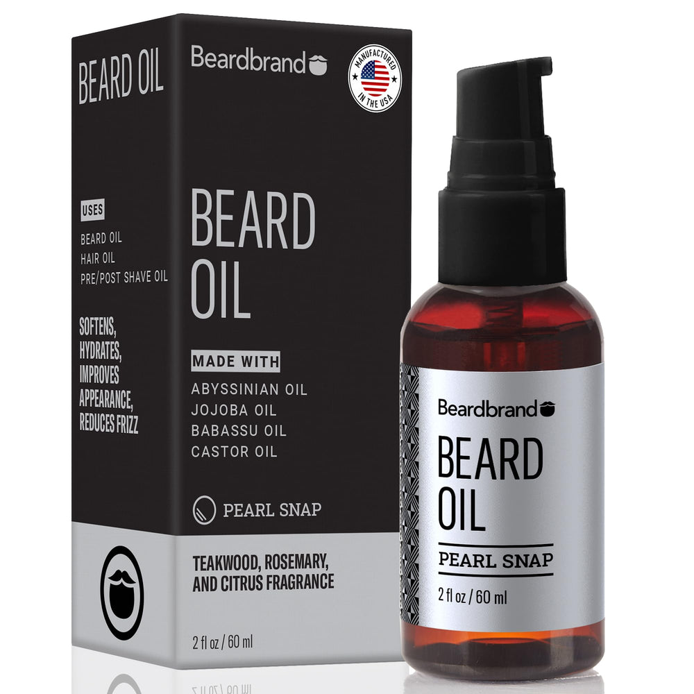 Beardbrand huile barbe jojoba vitamine E, bouteille 2 oz, adoucit les poils et nourrit la peau.