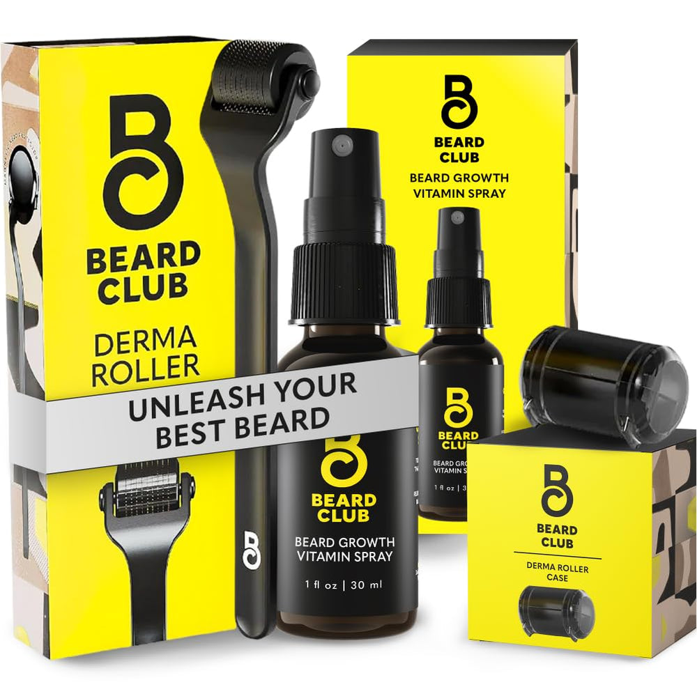 Beard Club Premium Derma Roller avec 540 aiguilles en titane pour barbe et peau.