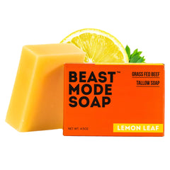 Beast Mode Savon pour Homme: barre citron-feuille, énergie matinale grâce au parfum frais.