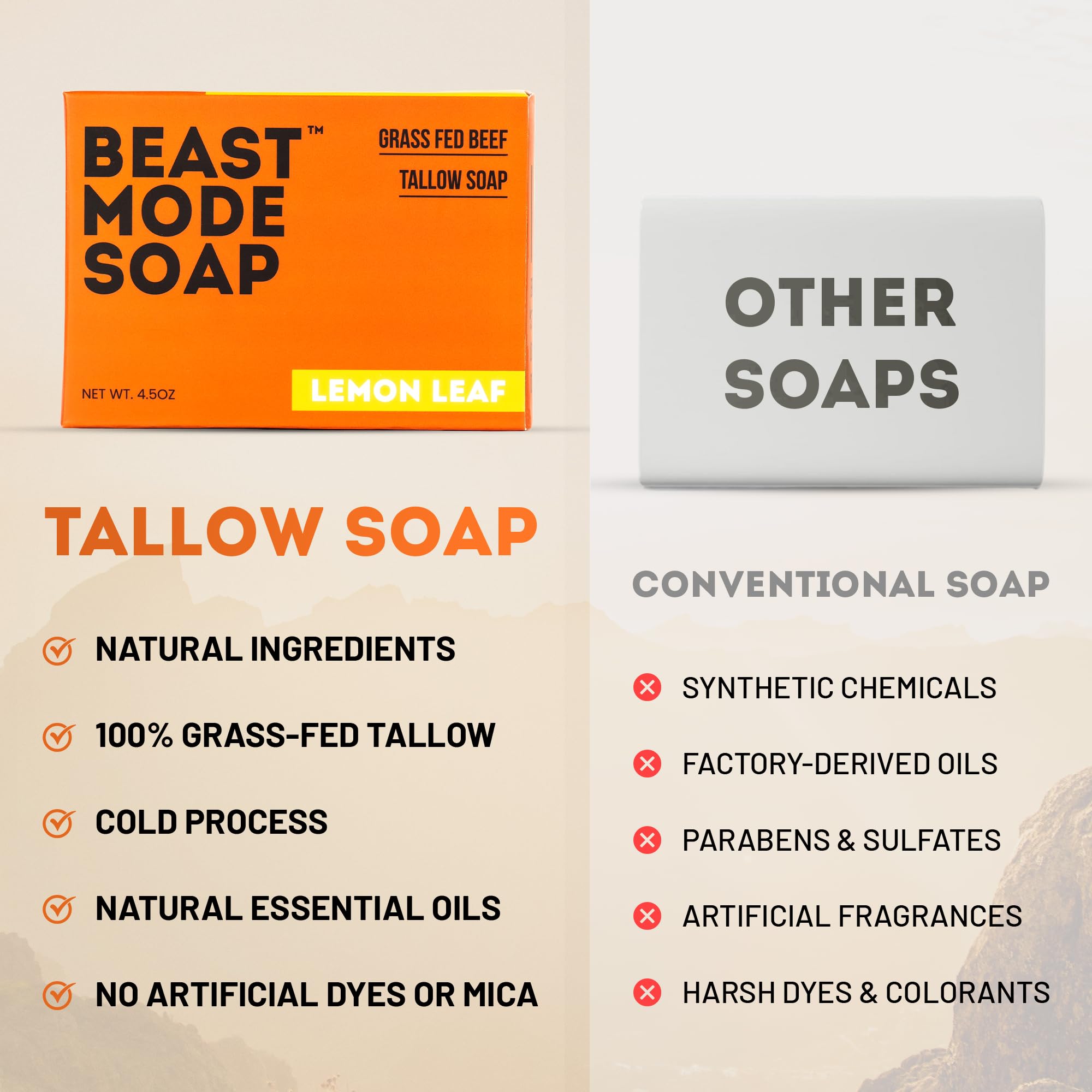 Beast Mode Savon: barre facile à rincer et parfum frais prolongé.