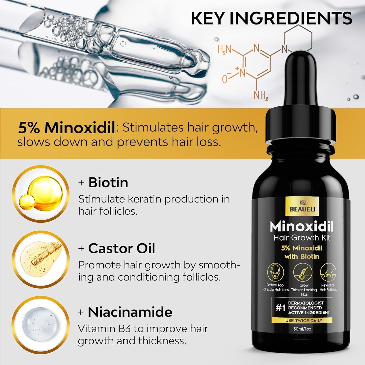 Beaueli Application Minoxidil Quotidienne, routine simple et pratique.