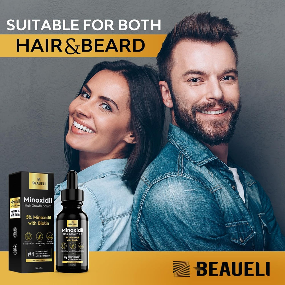 Beaueli Emballage Minoxidil, conditionnement clair et instructions utiles.