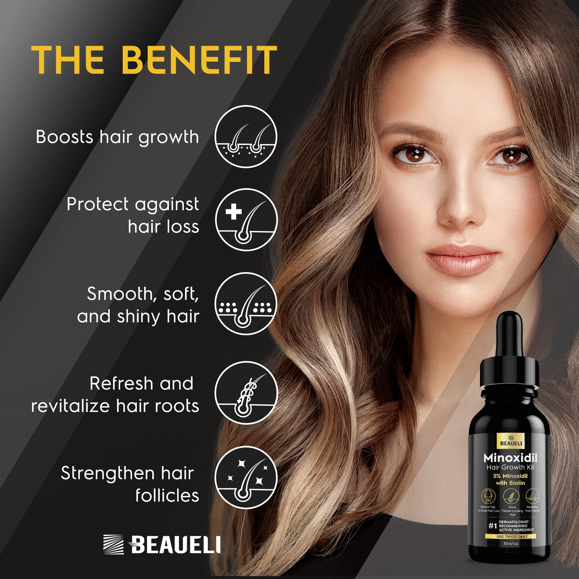 Beaueli Minoxidil sérum biotine nourrissant cheveux et barbe en profondeur.