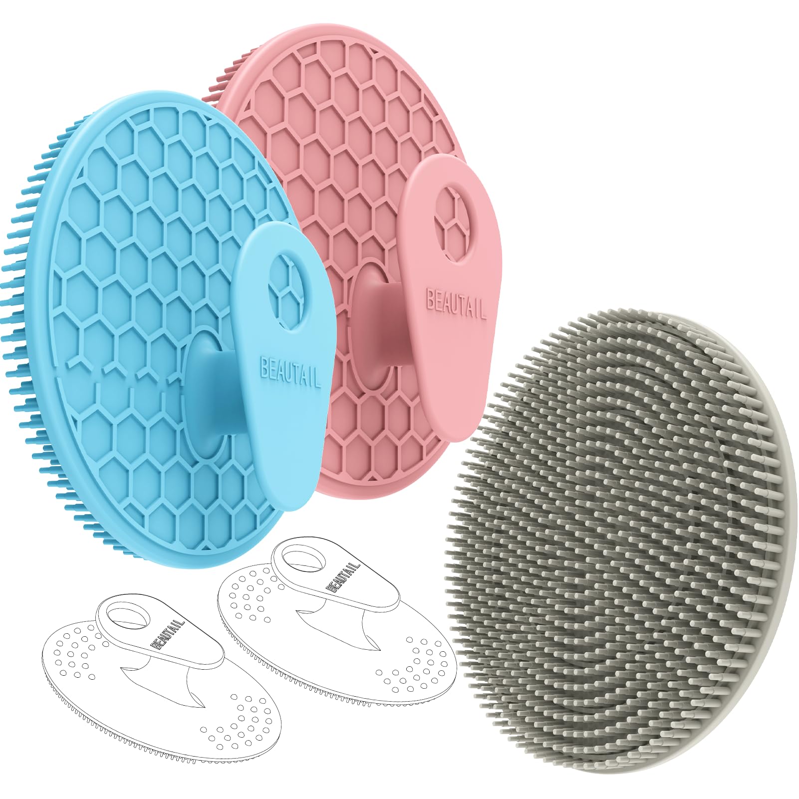 Brosse silicone BEAUTAIL pour le corps rose, exfoliation douce et hygiénique.