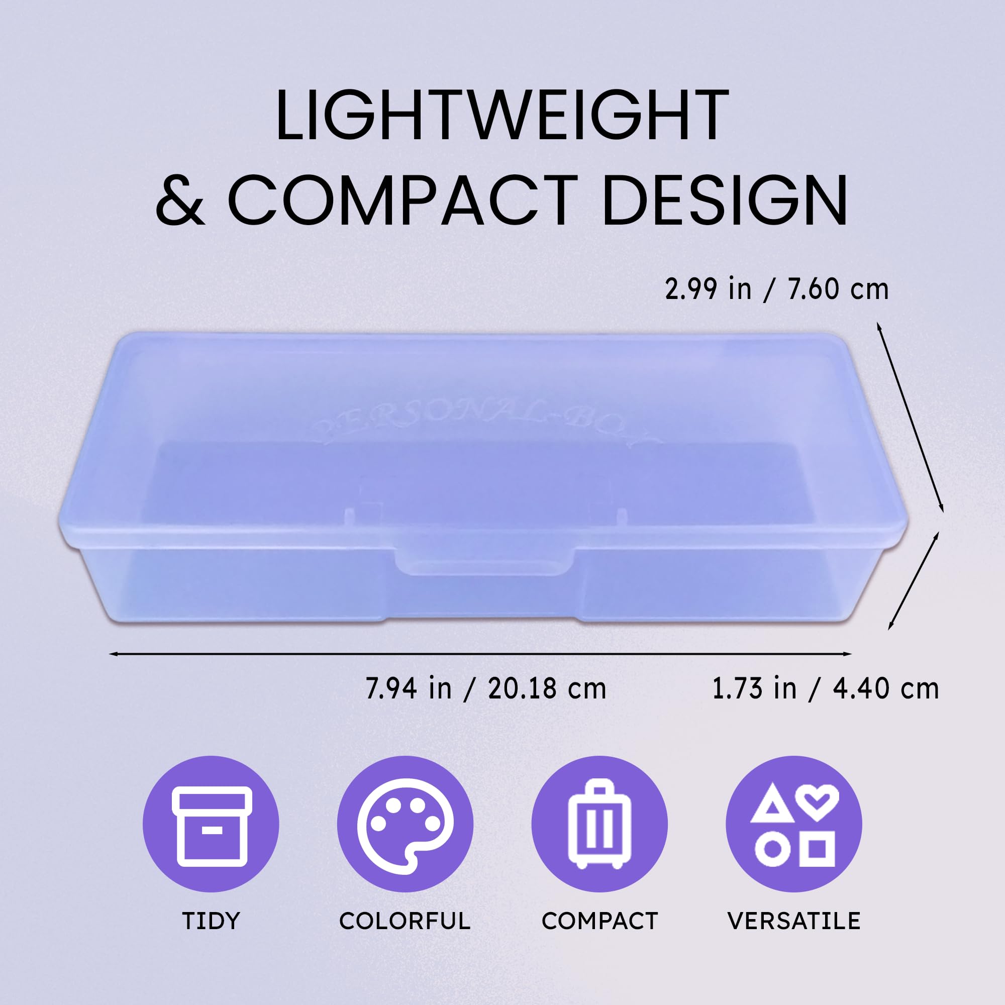 Boîte semi-transparente violet avec couvercle plat facilitant l’organisation