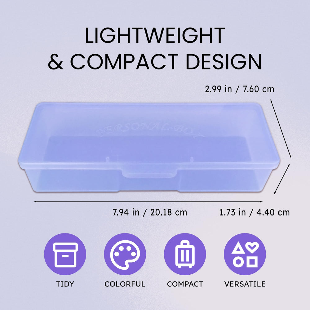 Boîte semi-transparente violet avec couvercle plat facilitant l’organisation