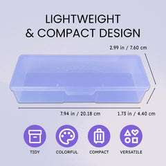 Boîte semi-transparente violet avec couvercle plat facilitant l’organisation