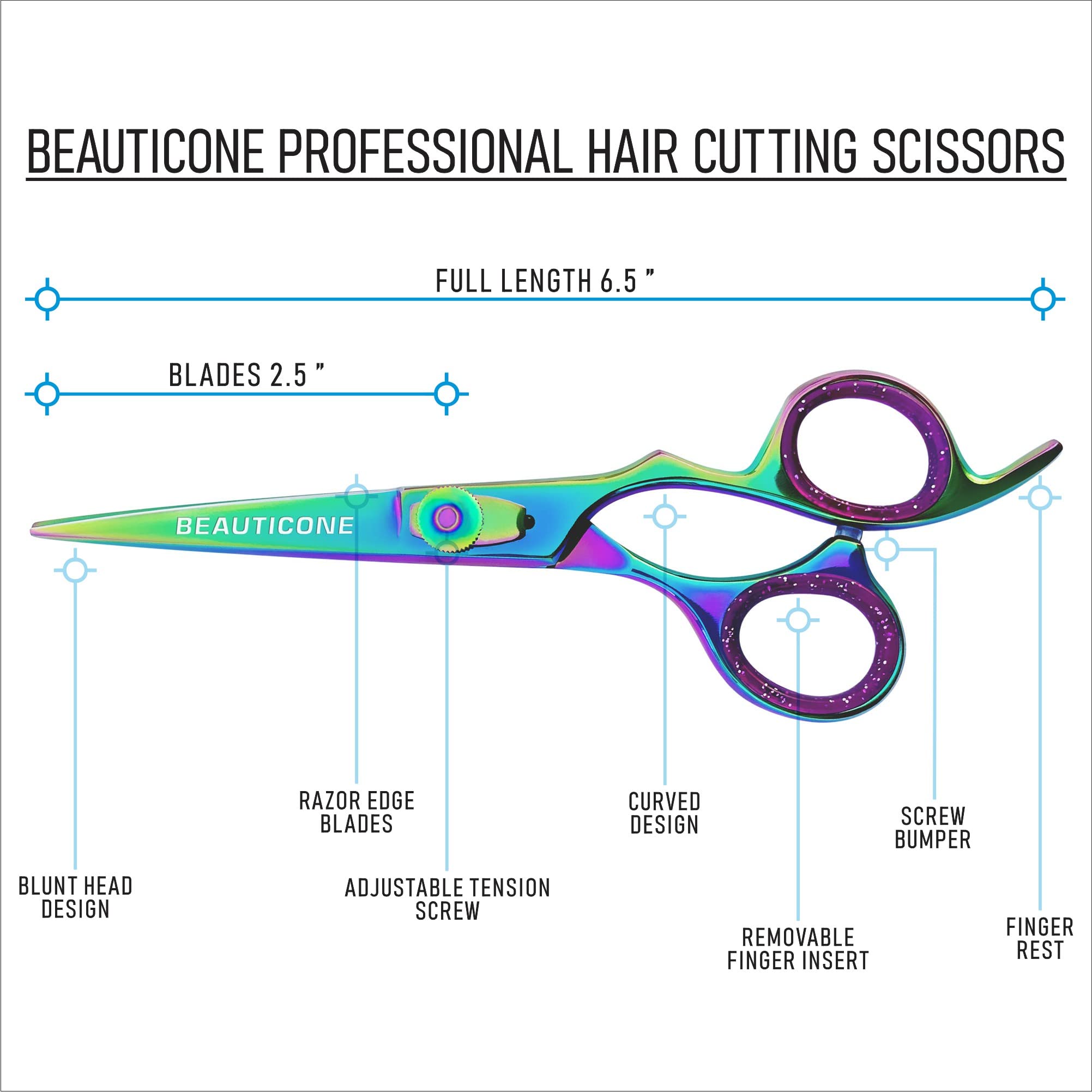 Beauticone ciseaux-coiffure lames acier inoxydable durables et fiables.