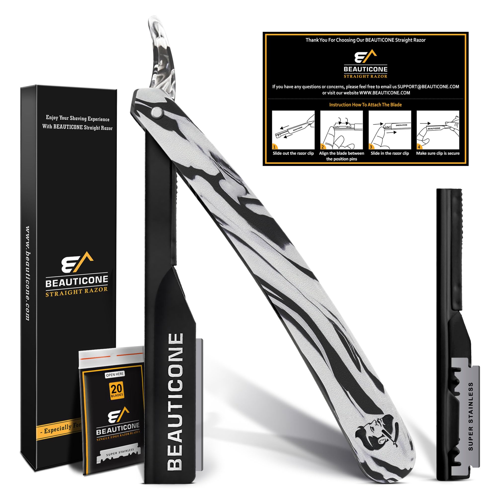 Beauticone rasoir droit professionnel avec kit de lames remplaçables pour salons.