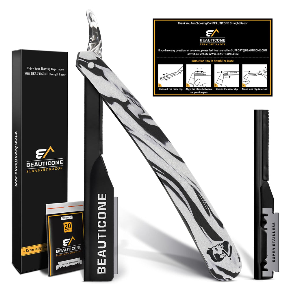 Beauticone rasoir droit professionnel avec kit de lames remplaçables pour salons.