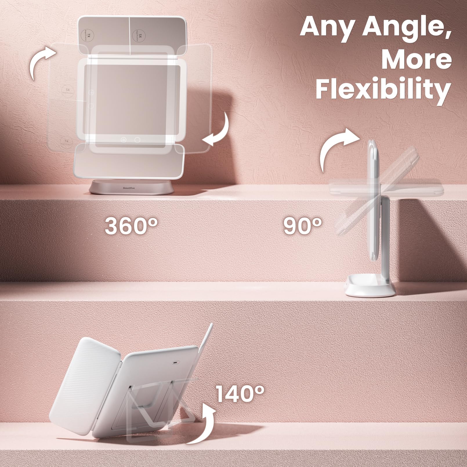 Beautifive miroir avec grossissement 7x/5x/1x pour détails nets.