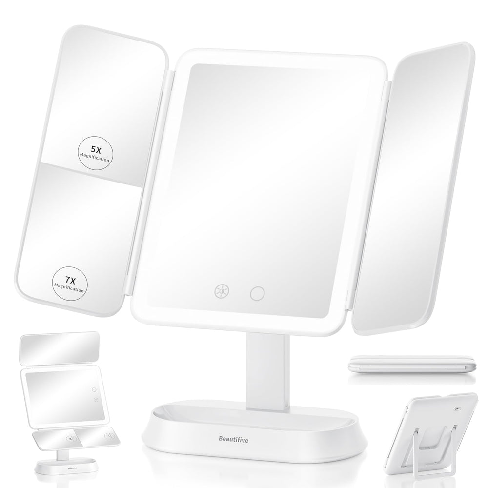 Beautifive Miroir maquillage lumineux détachable, prêt pour voyage et rangement facile.
