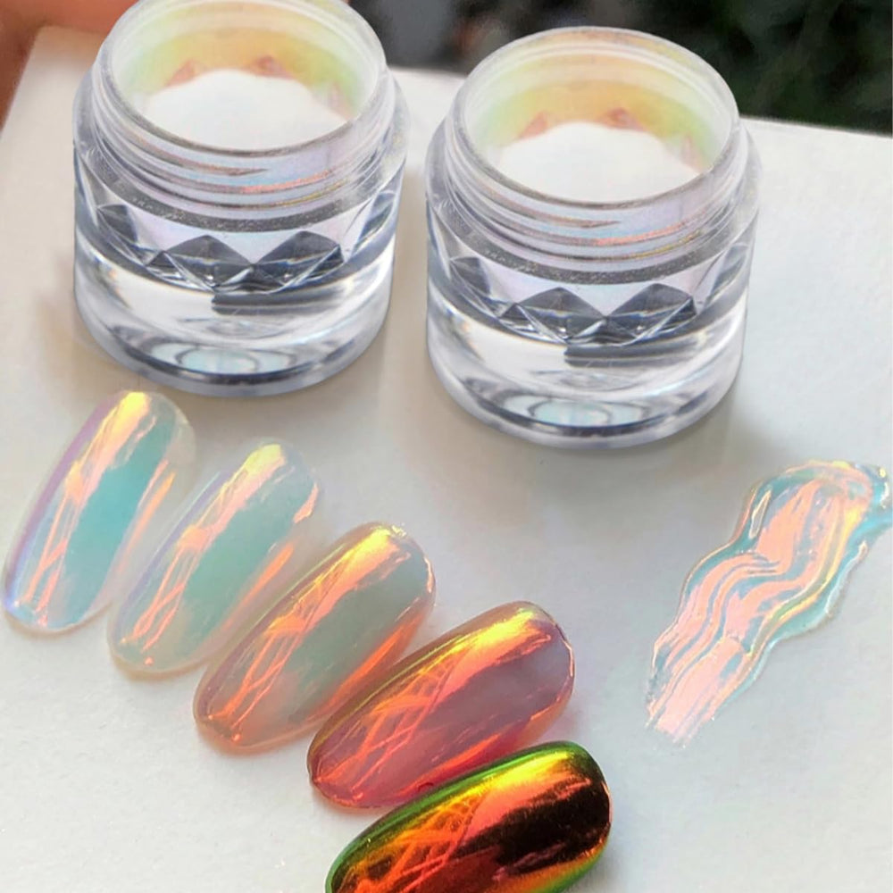 BEAUTNICE Poudre application rapide pour gels base lumineuse et déclinaisons miroir.