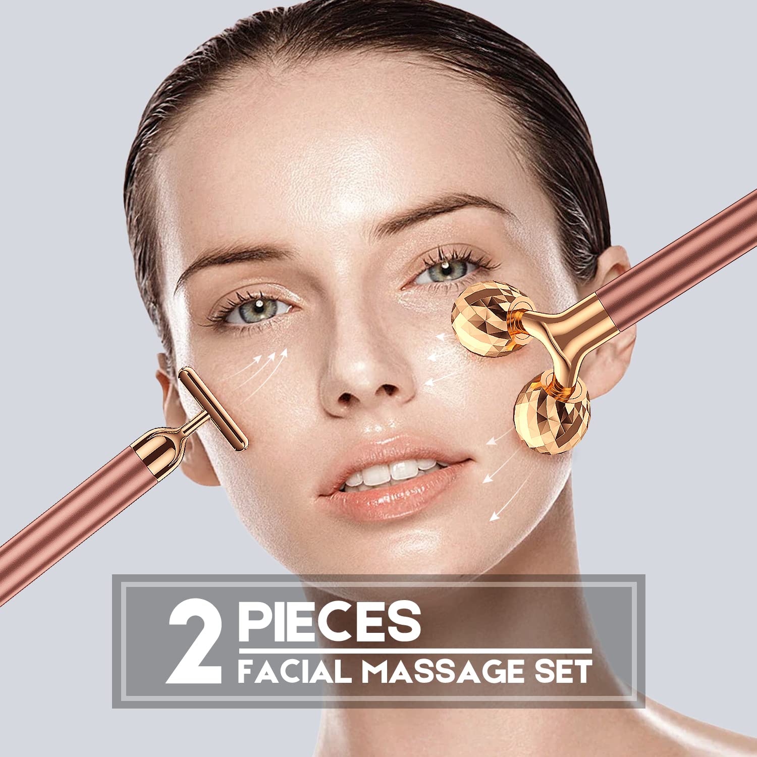 Beauty Bar masseur visage forme T doré pour stimulation sanguine