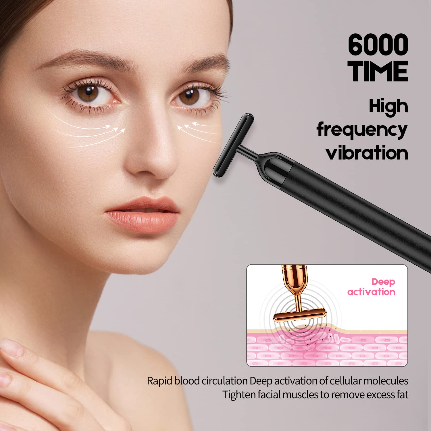Beauty Bar : vibration haute fréquence 6000/min pour revitaliser la peau.