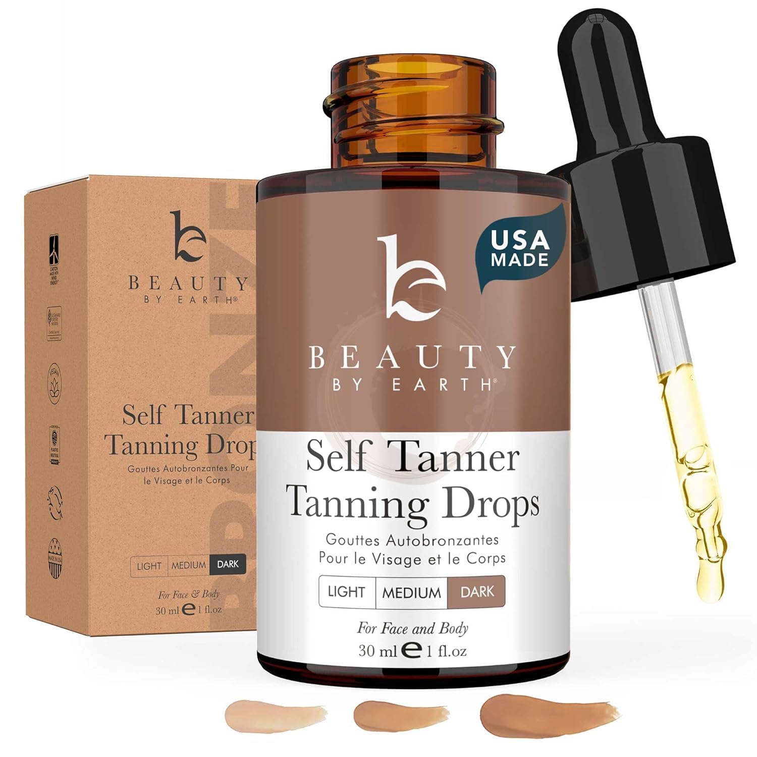 Beauty by Earth auto-bronzage visage flacon pour bronzage naturel contrôlé.