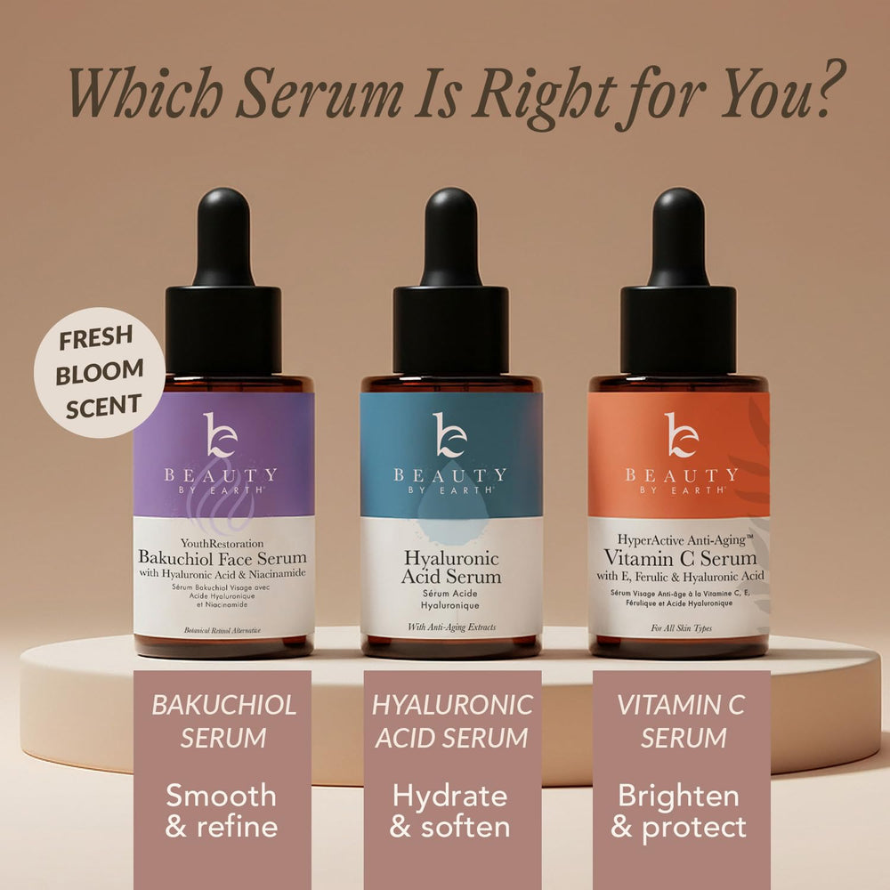 Sérum Beauty by Earth Bakuchiol, ingrédients vegan et sans cruauté, routine beauté responsable.