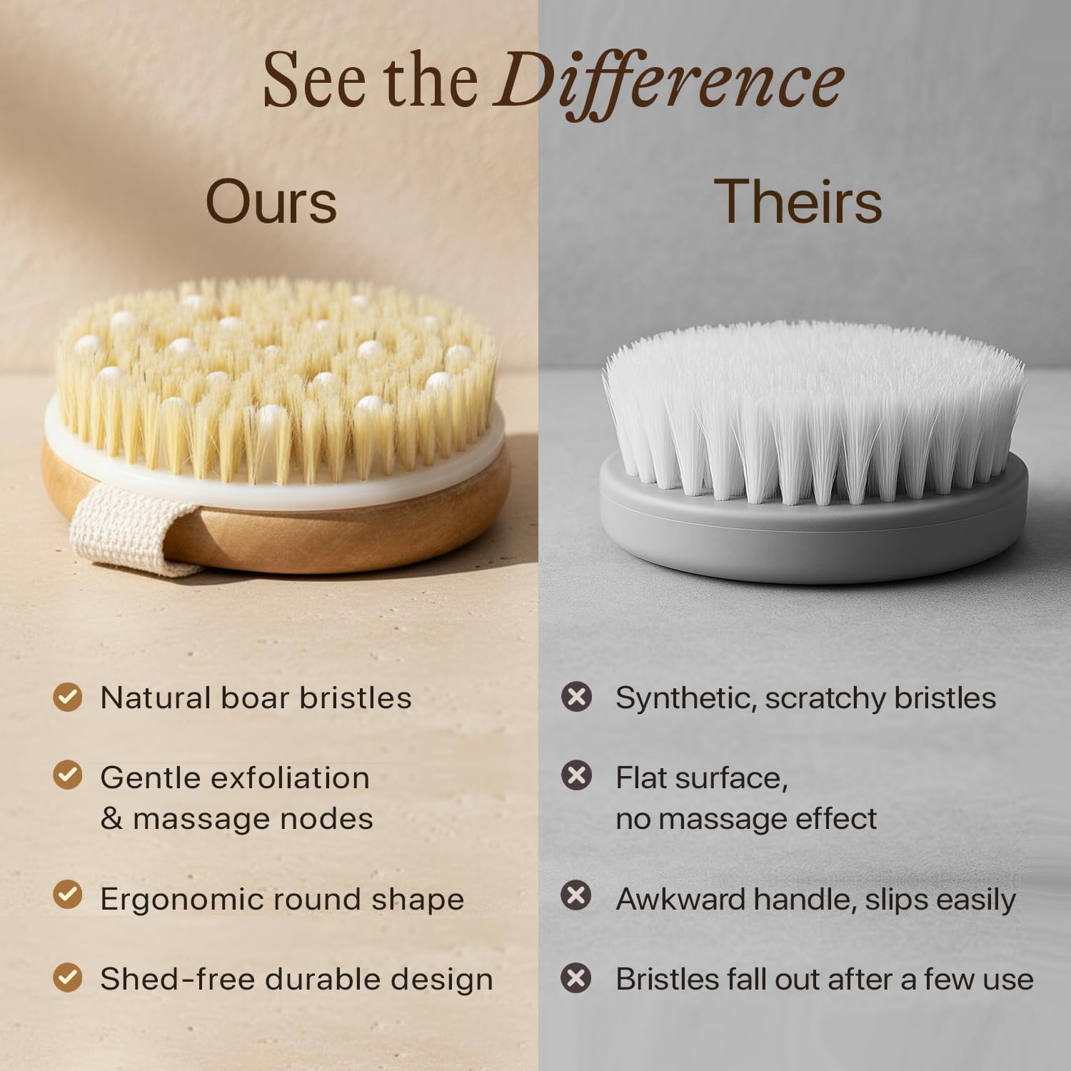 Brosse Beauty by Earth : poils naturels de sanglier pour exfolier efficacement.