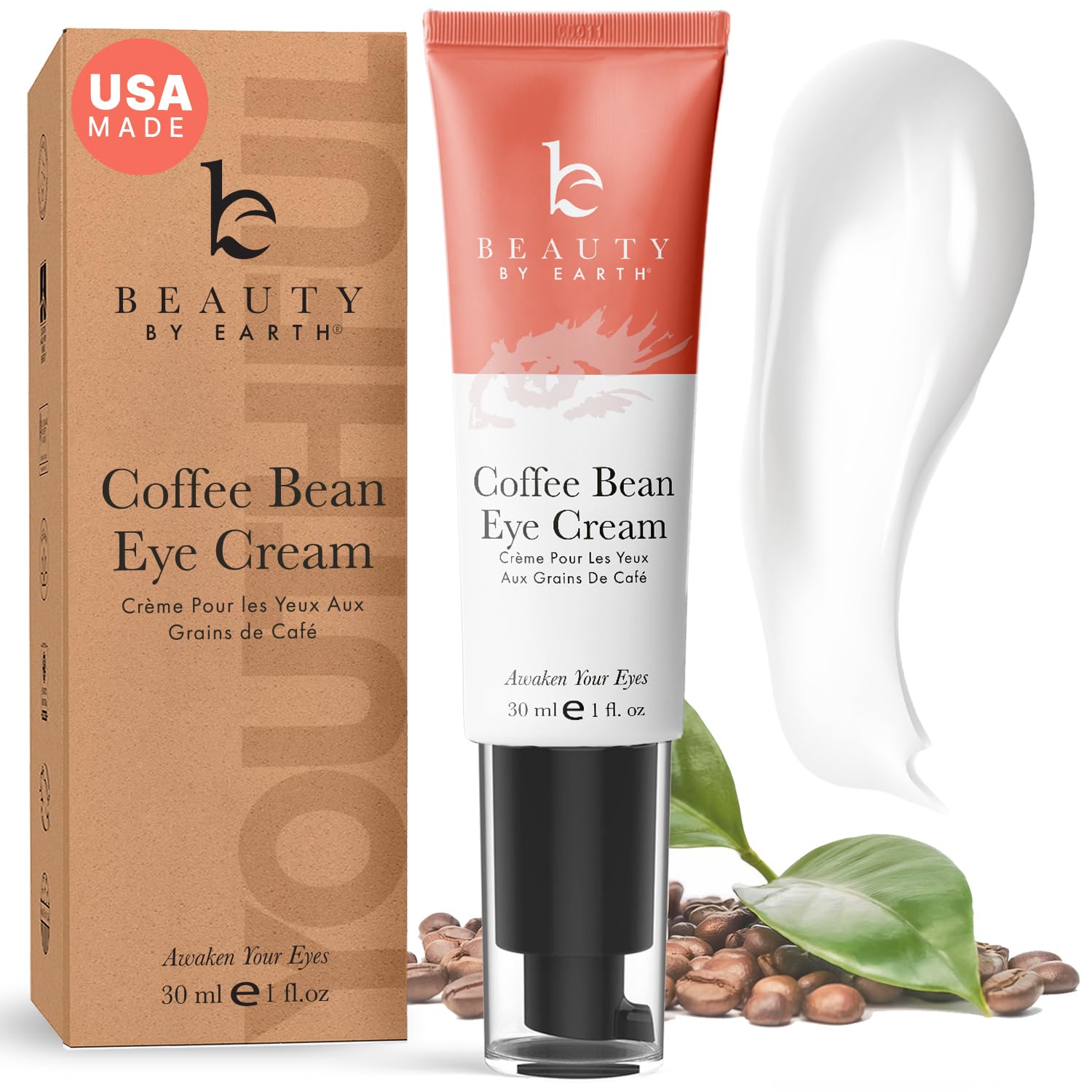 Beauty by Earth Creme Yeux Caféine pot démontre un soin dégonflant pour poches et cernes.