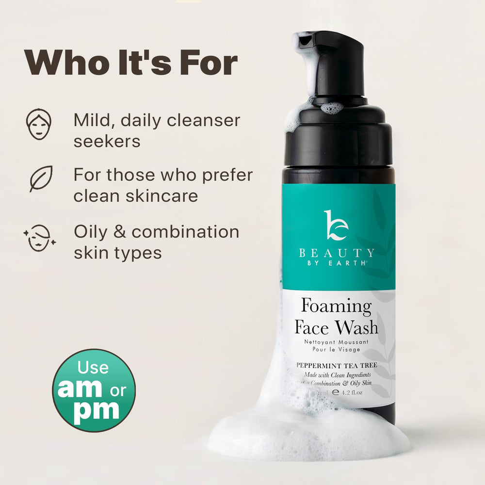 Lifestyle shot shows a refreshing morning routine with this cleanser.