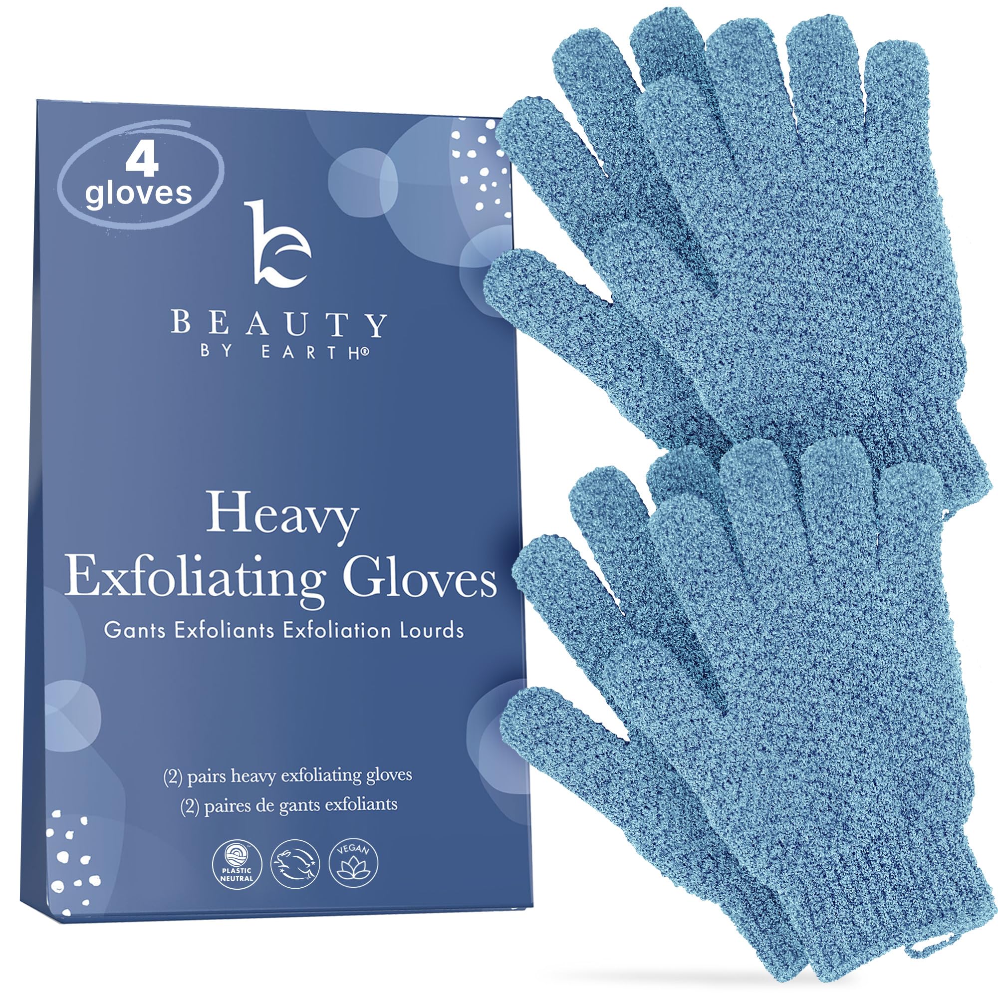 Gants exfoliants Beauty by Earth en action après douche pour peau douce.