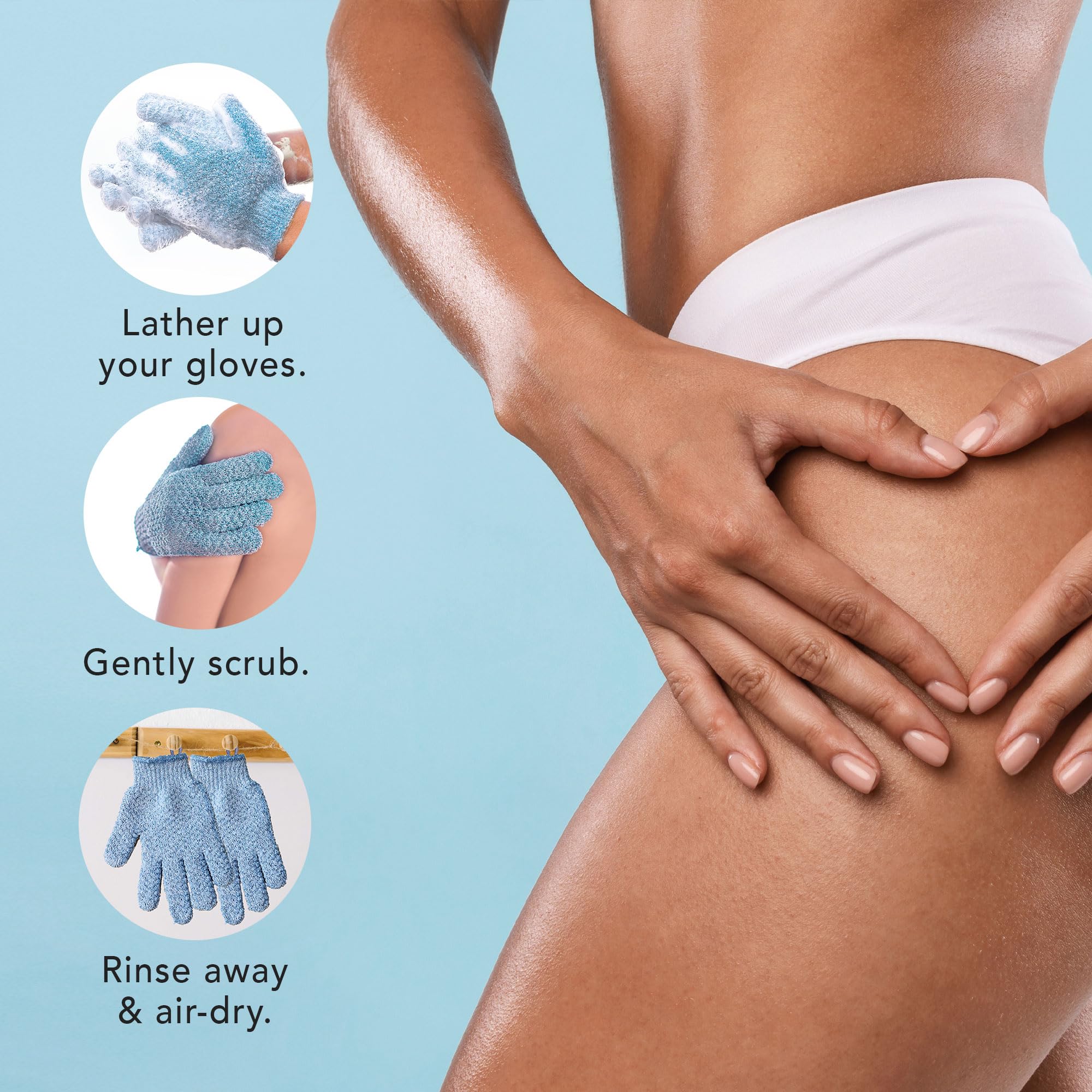 Utilisation sous la douche: gants Beauty by Earth pour un rituel doux.