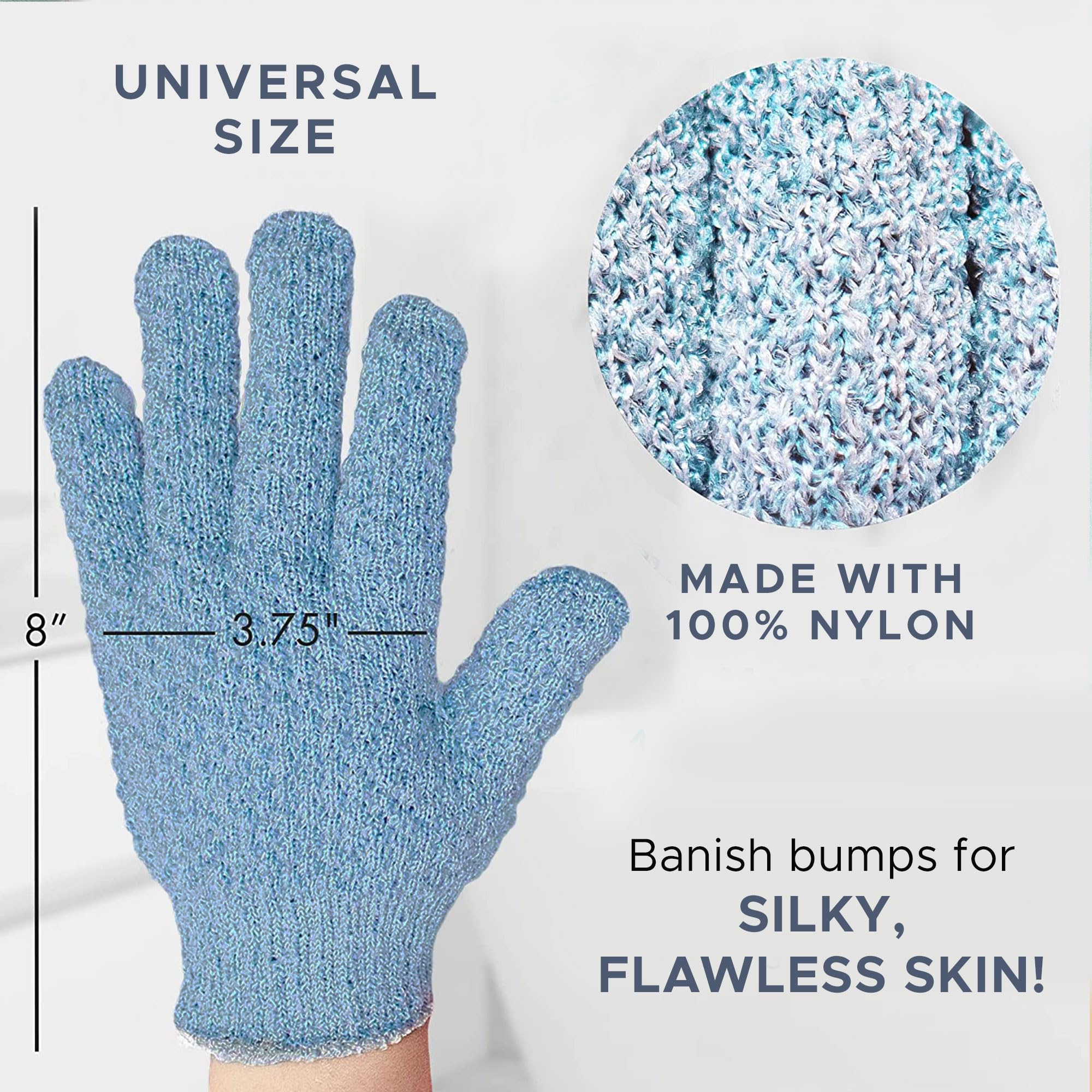 Gants exfoliants Beauty by Earth démontrant une peau plus lisse et uniforme.