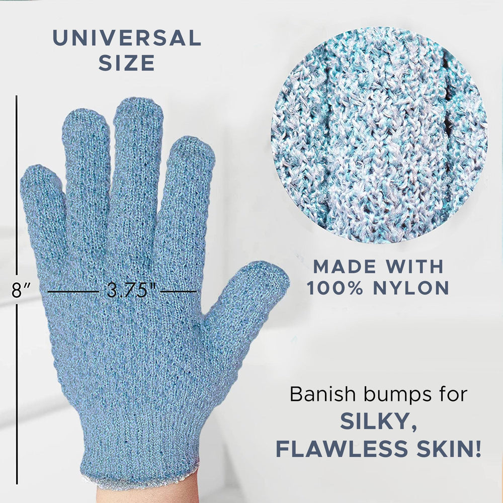 Gants exfoliants Beauty by Earth démontrant une peau plus lisse et uniforme.