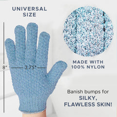 Gants exfoliants Beauty by Earth démontrant une peau plus lisse et uniforme.