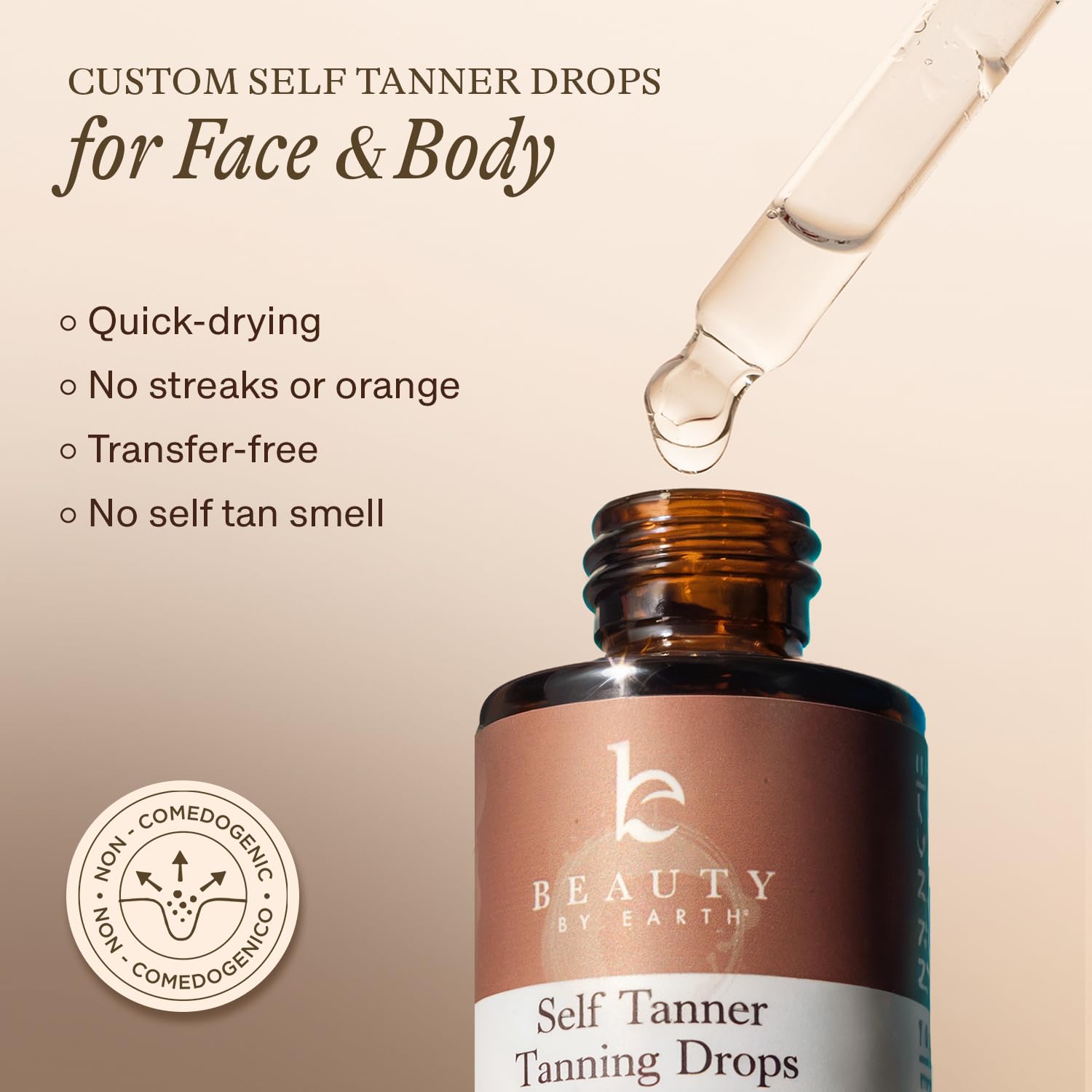Beauty by Earth gouttes auto-bronzage visage application avec lotion, intensité personnalisée.
