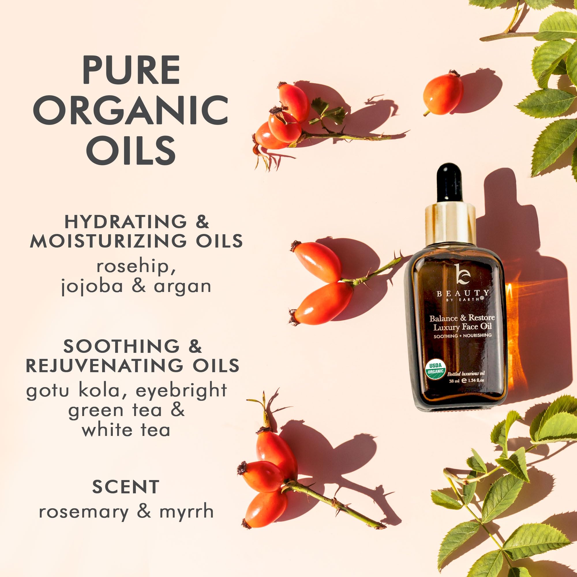 Beauty by Earth Huile Visage Ingrédients: argan et rose musquée riches en nutriments