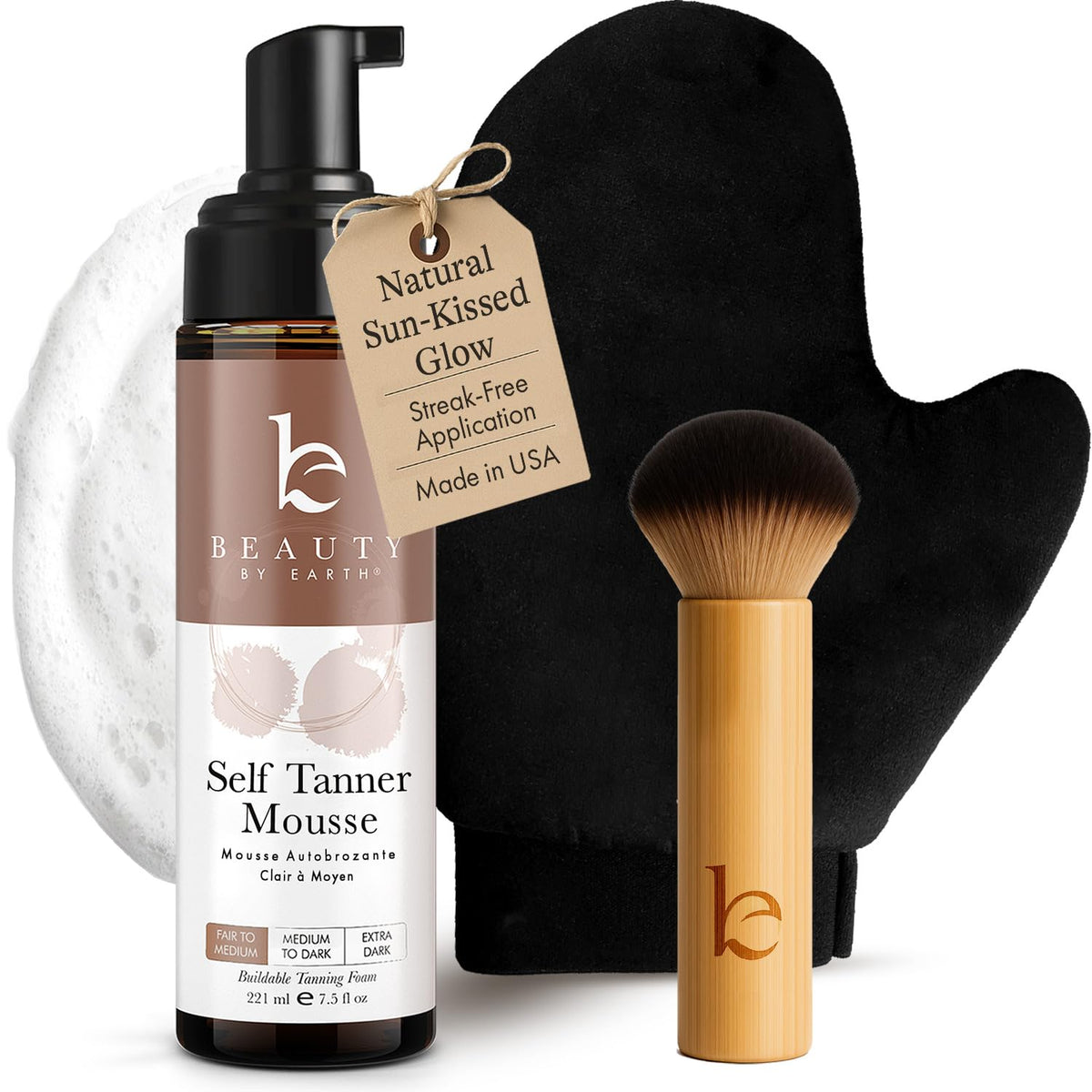 Beauty by Earth kit-mousse-auto-bronzante : bronzage naturel sans traces.