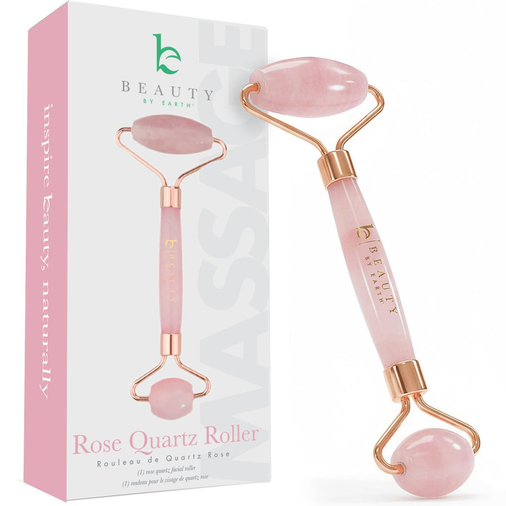 Beauty by Earth Rouleau visage quartz rose dans sa boîte cadeau, idéal pour un cadeau bien-être